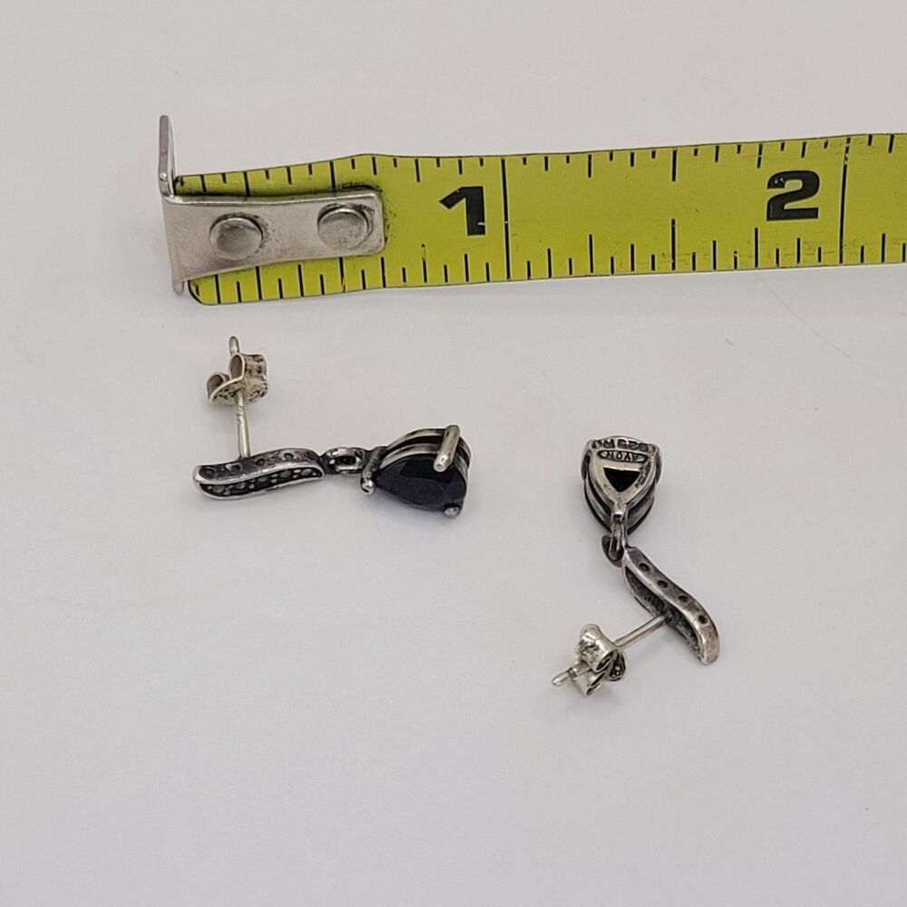 Vintage Avon RJ Black Onyx Stone and Marcasite 925 Sterling Silver Drop Earrings - Picture 5 of 6